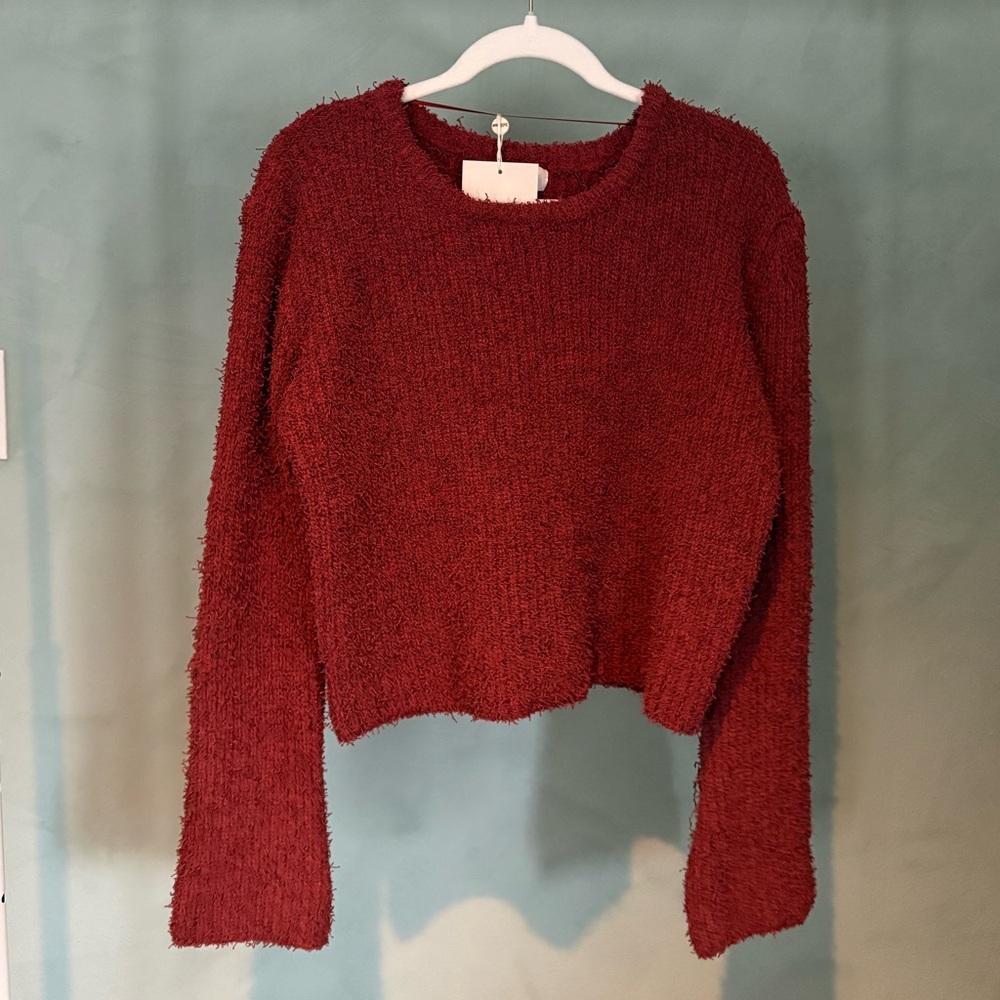 NWT Bohme Fuzzy Bell Sleeve Sweater in Cherry Red